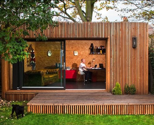 Outdoor Office set in a garden in the uk